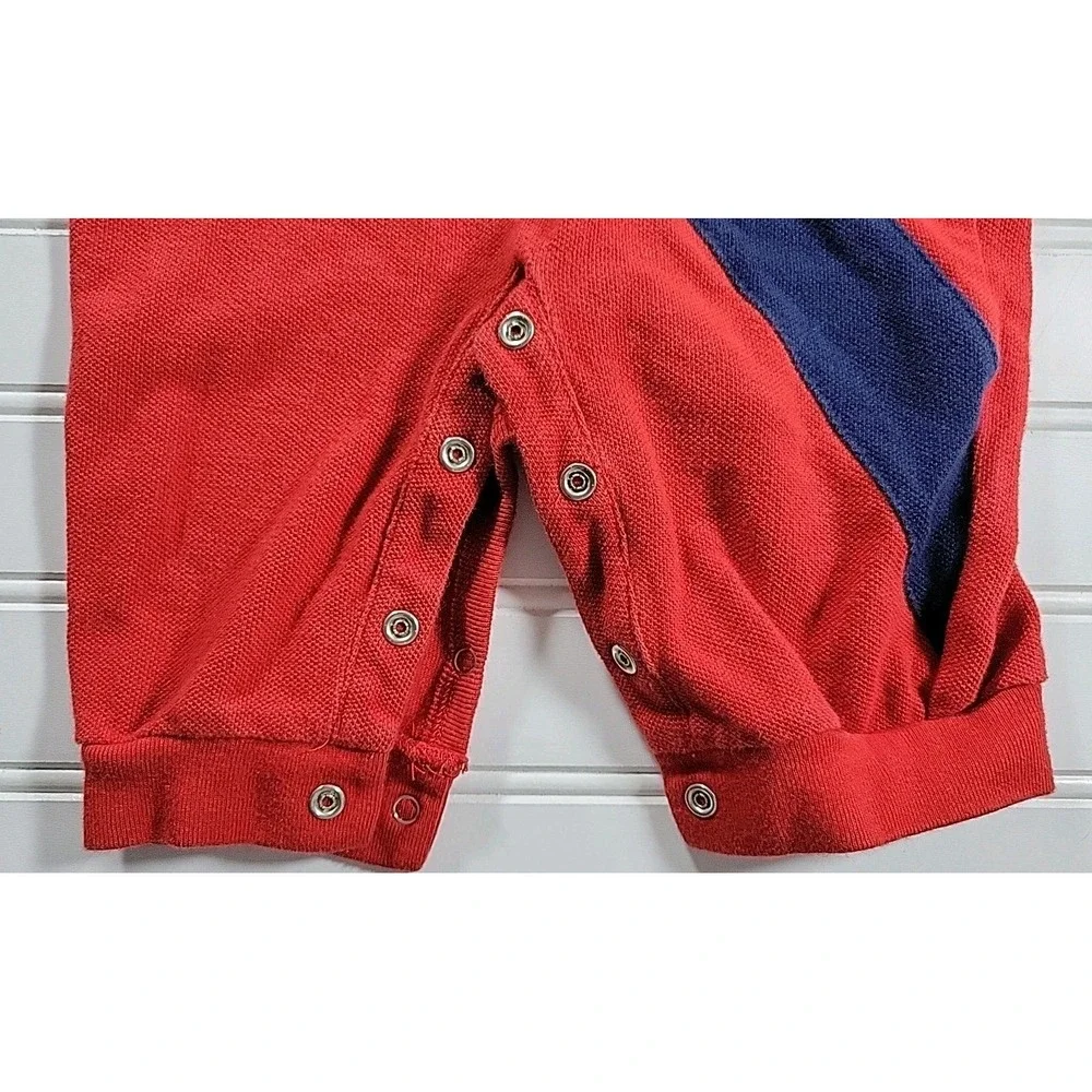 Ralph Lauren One Piece Baby 6 Months RED/BLUE LONG Sleeve Snap Closure Big Pony‎